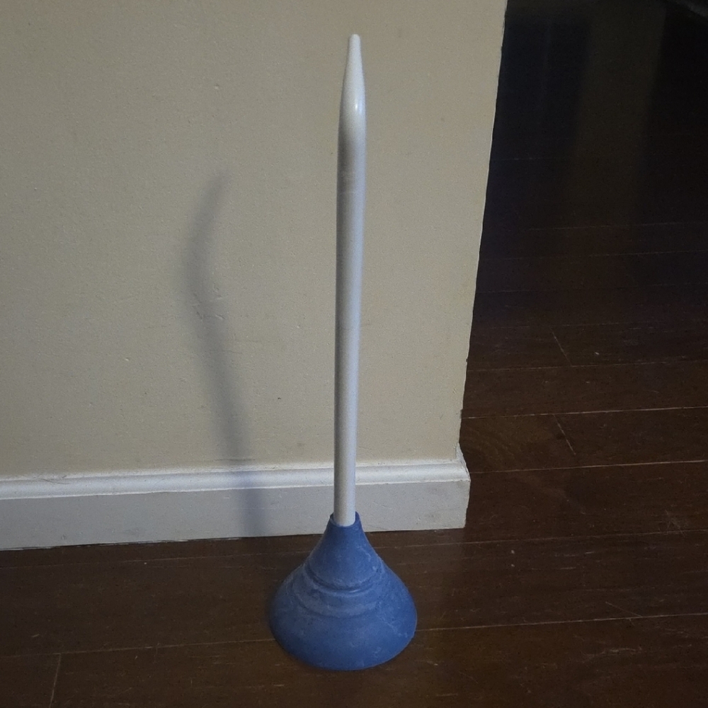 Blue and White Toilet Plunger